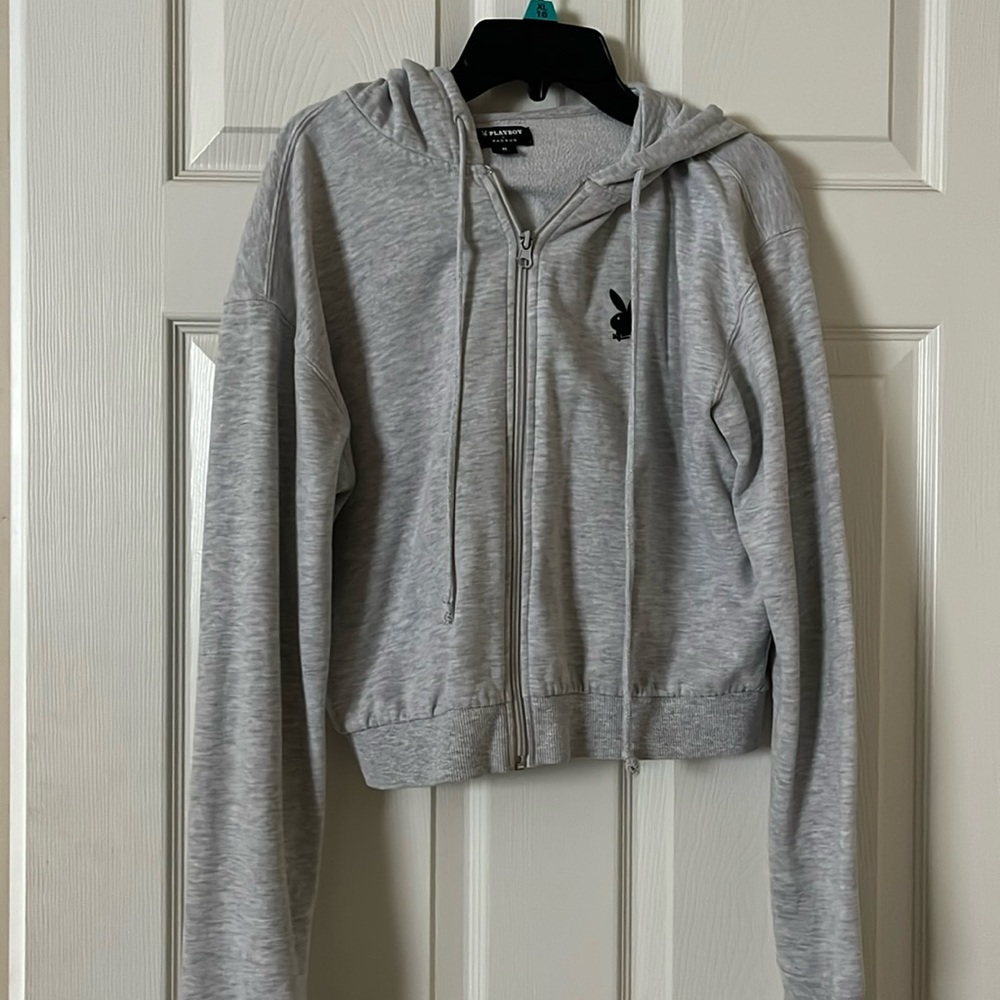 gray pacsun playboy cropped zip up~medium